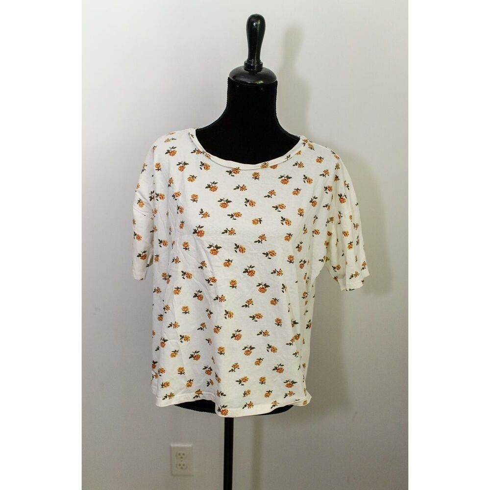 Sabo Women's ditsy Floral Print White Cotton T-Shirt S basic casual beach